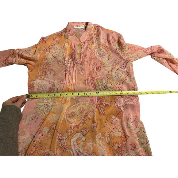 Susan‎ Graver Tunic Blouse Women Size XXS Pink Sheer Paisley Chiffon Peasant - Picture 9 of 10